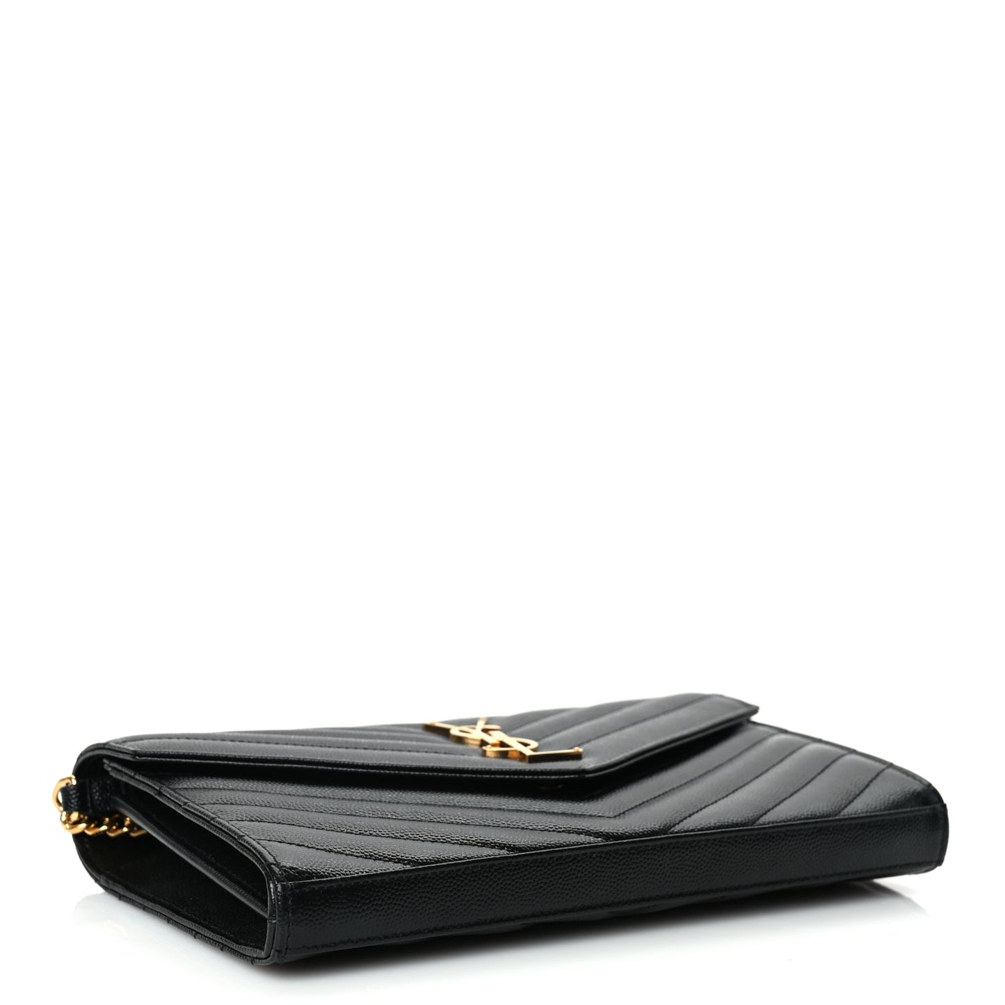 Saint Laurent Grain De Poudre Matelasse Chevron Monogram Chain Wallet Black