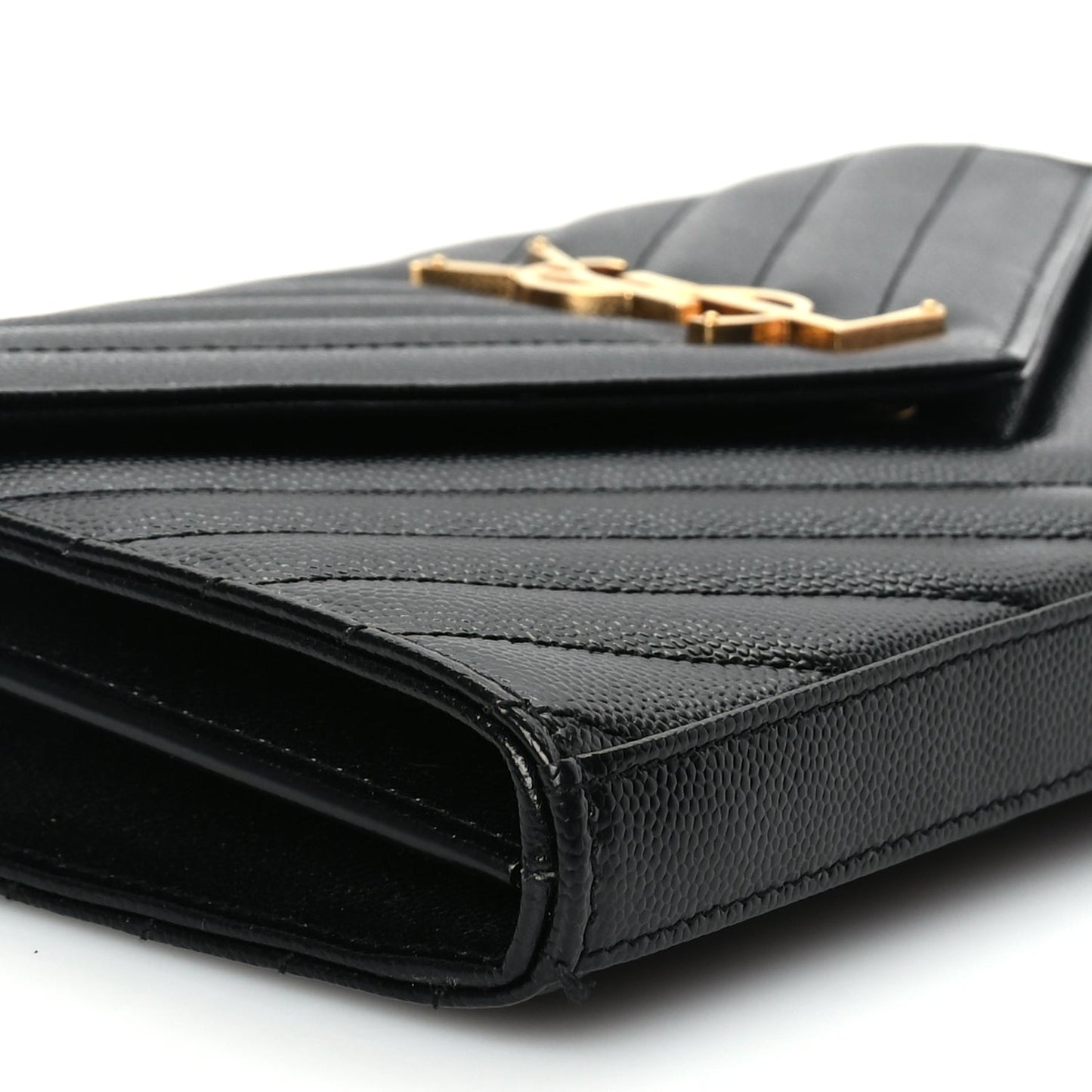 Saint Laurent Grain De Poudre Matelasse Chevron Monogram Chain Wallet Black