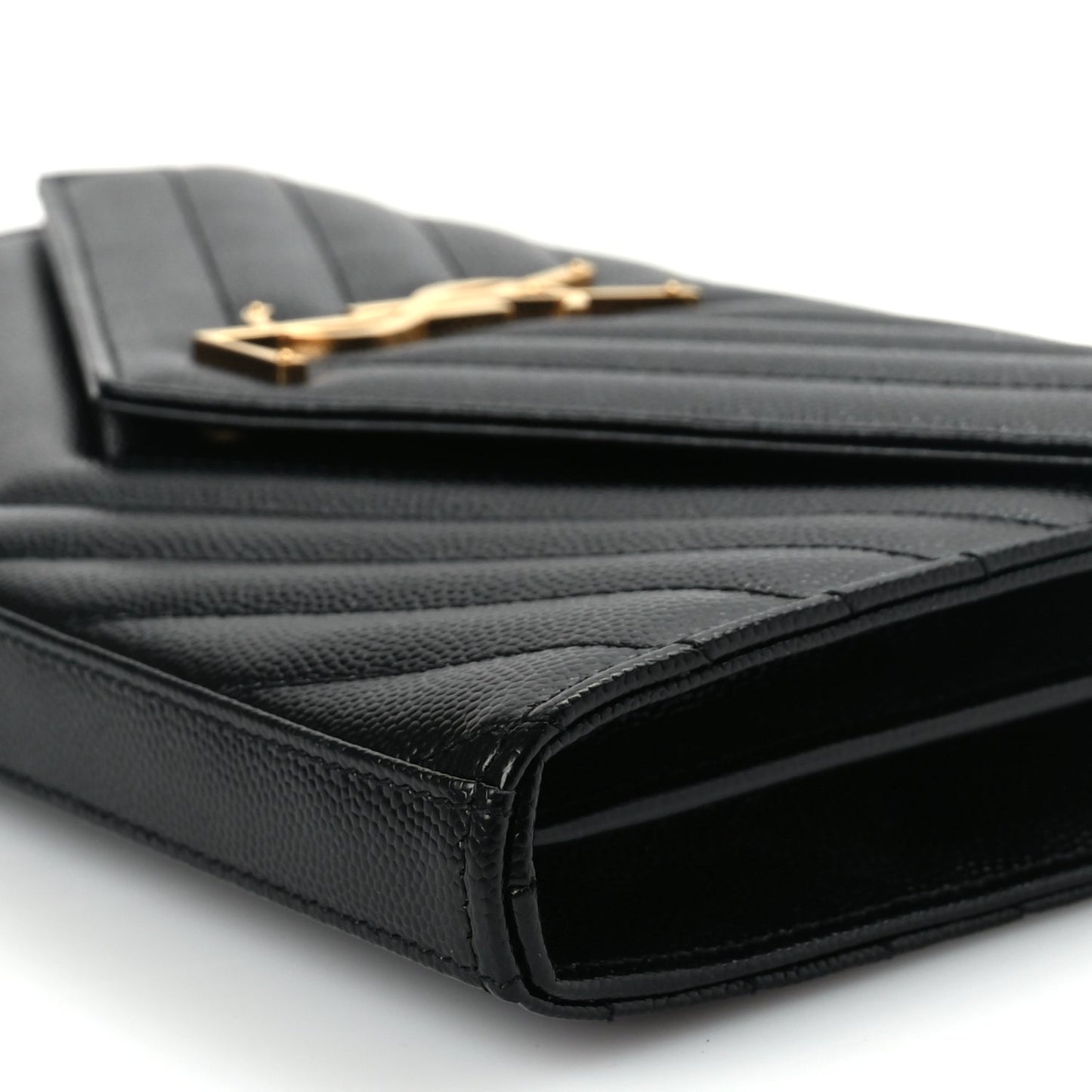 Saint Laurent Grain De Poudre Matelasse Chevron Monogram Chain Wallet Black