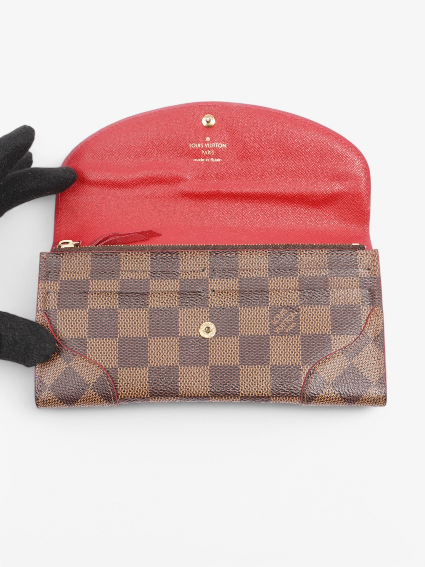 Louis Vuitton Kaisa Long Wallet Damier Ebene / Red / Gold Coated Canvas