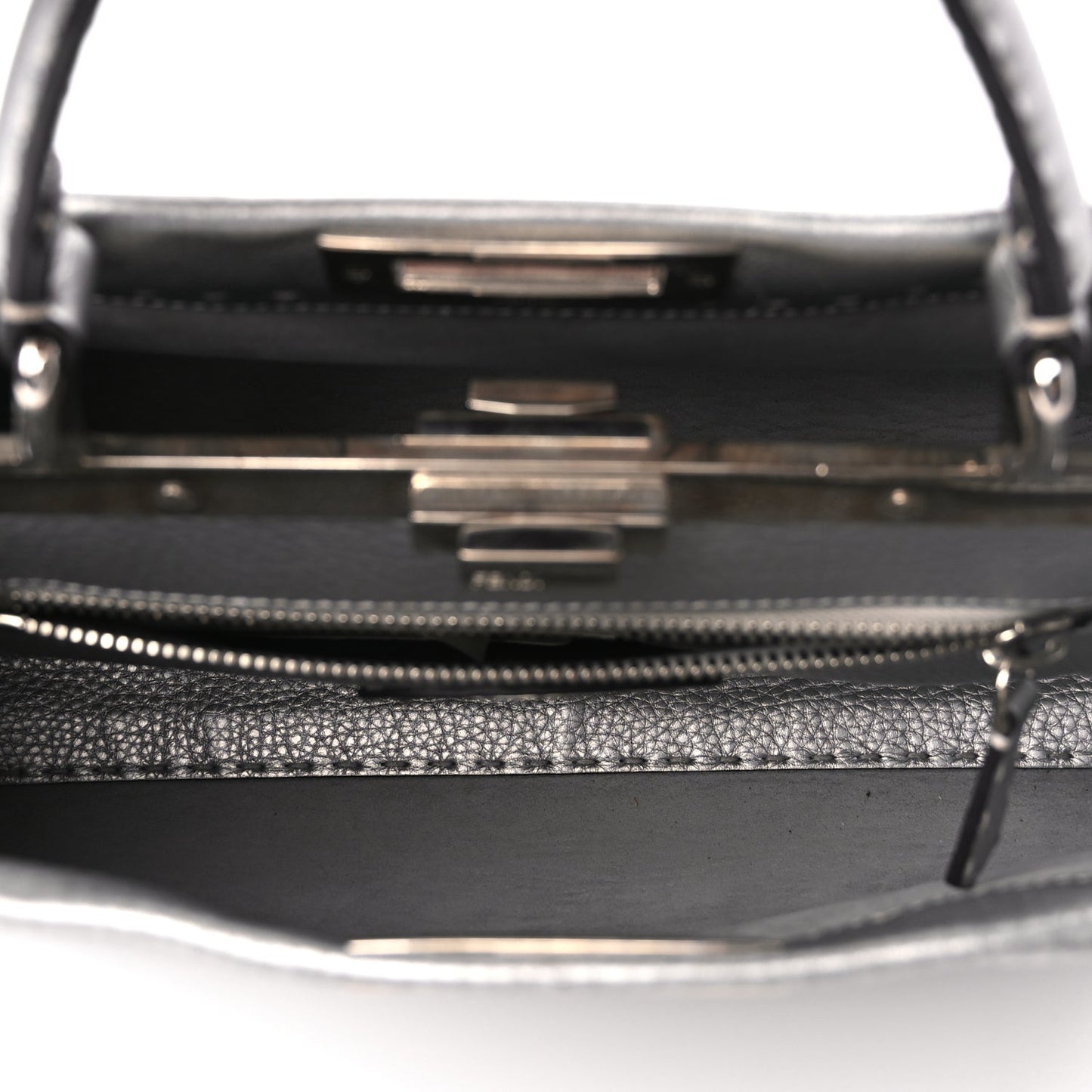 Fendi Cuoio Romano Lux Selleria Medium Peekaboo Iconic Satchel Argento