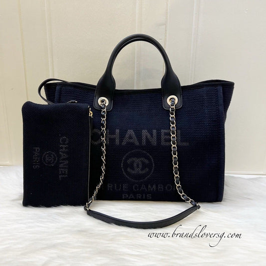 Chanel Medium Deauville Shopping Tote in 24C Black Fabric, Black Leather and LGHW (Model: AS3351)