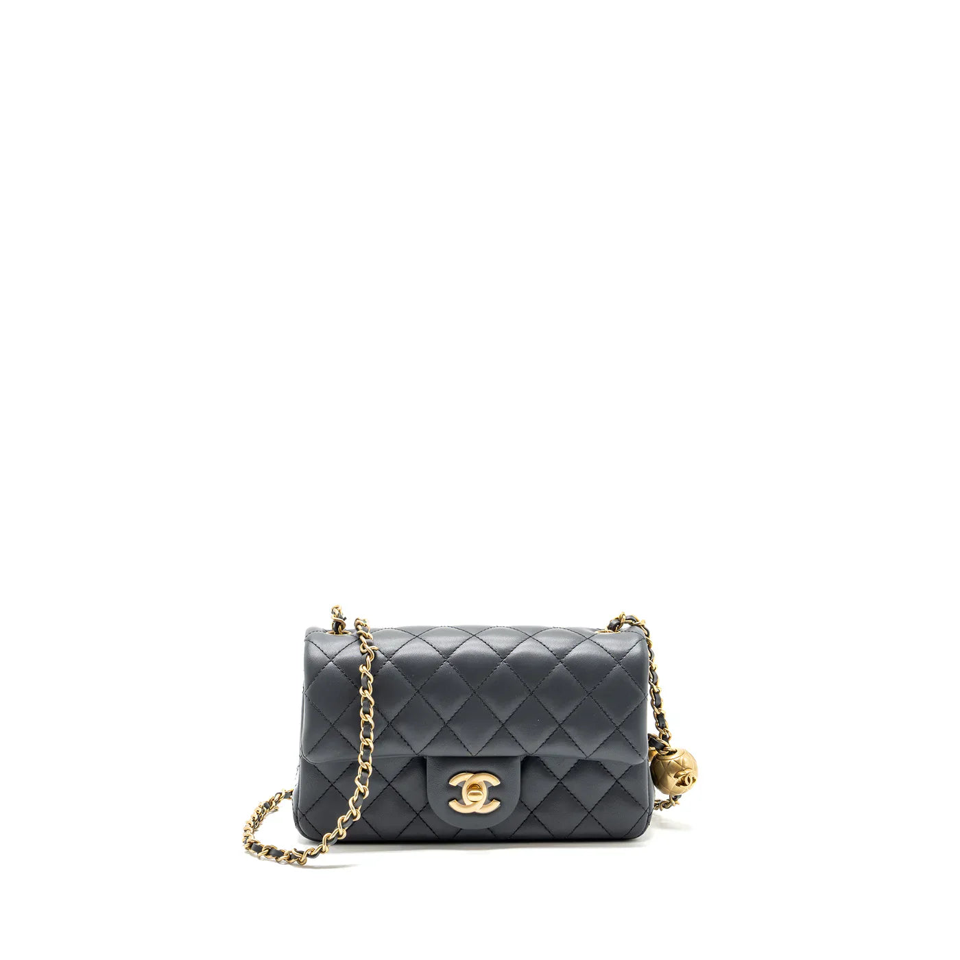 Chanel 23K pearl crush mini rectangular flap bag lambskin dark grey