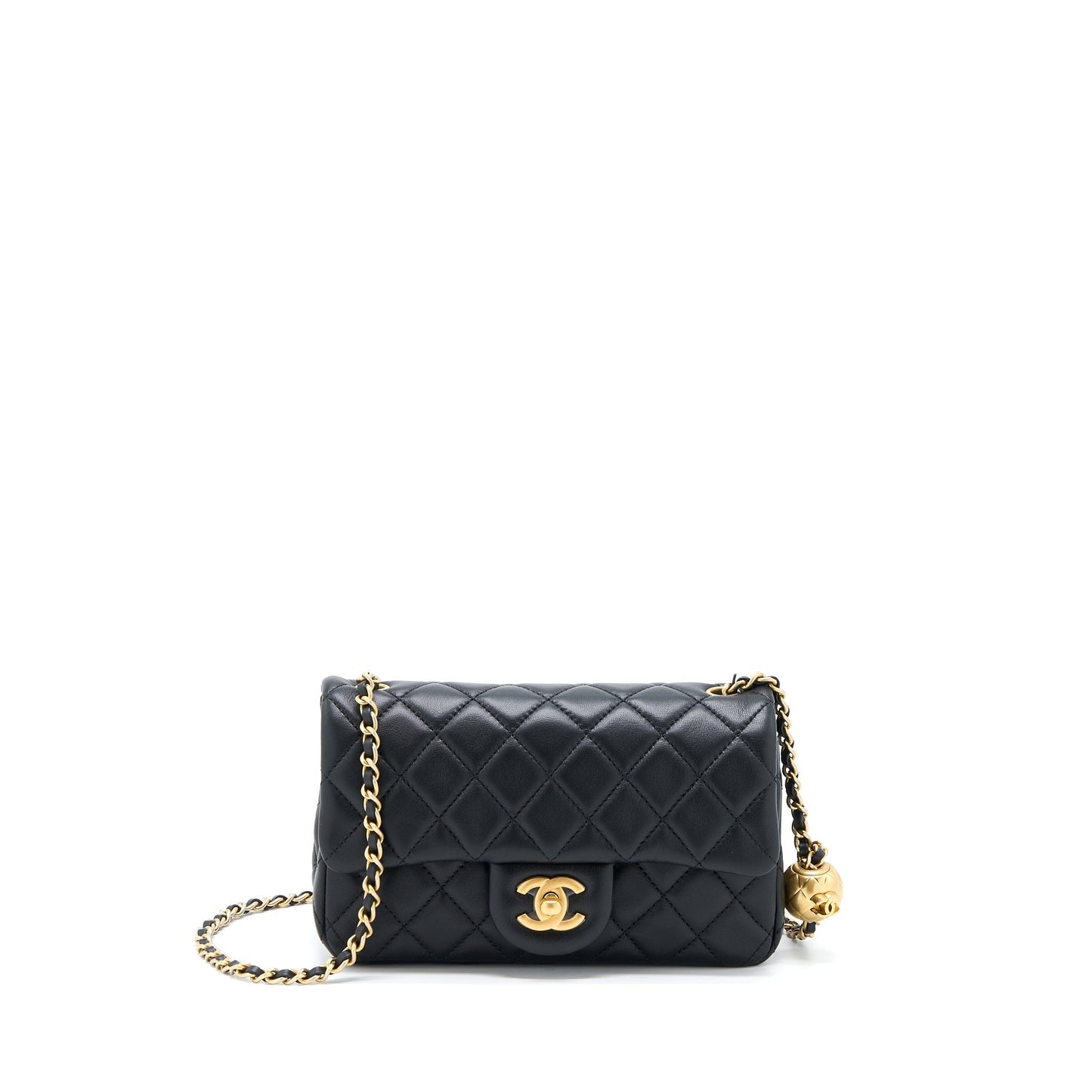 CHANEL PEARL CRUSH MINI RECTANGULAR LAMBSKIN BLACK BRUSHED  (MICROCHIP)