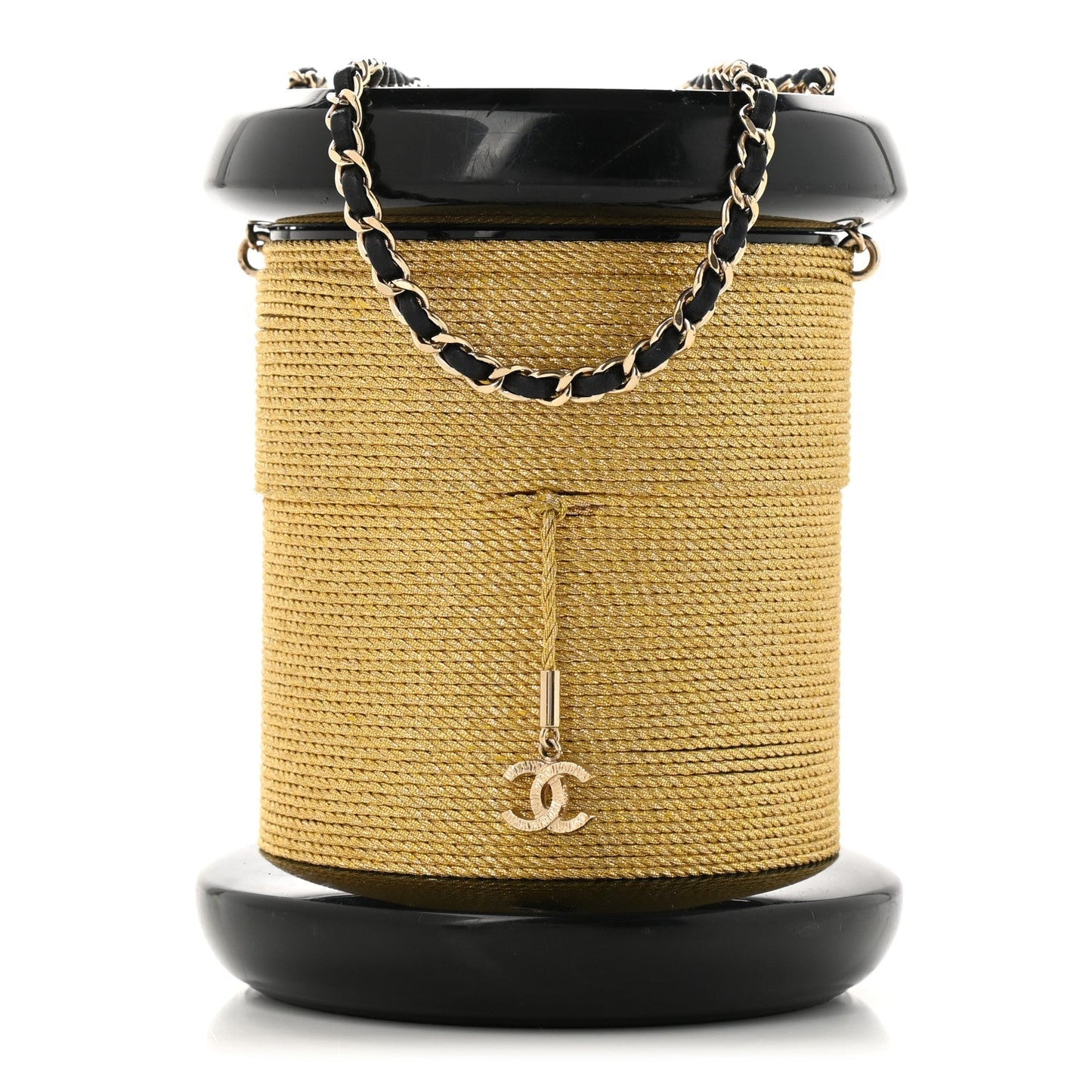 Chanel Plexiglass Bobbin Minaudière Clutch Black Gold