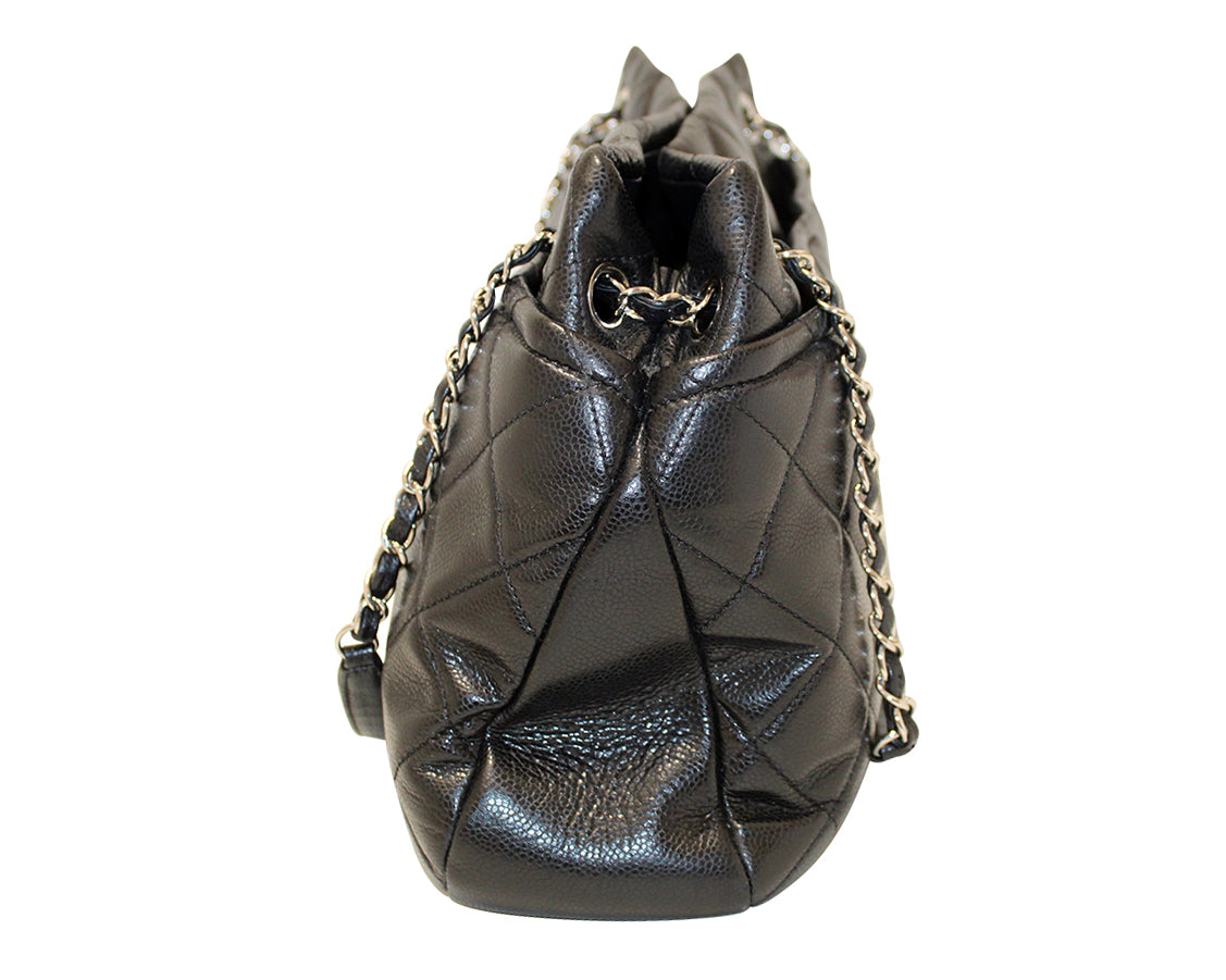 Chanel Black Quilted Caviar Leather Timeless CC Soft Shopper Tote