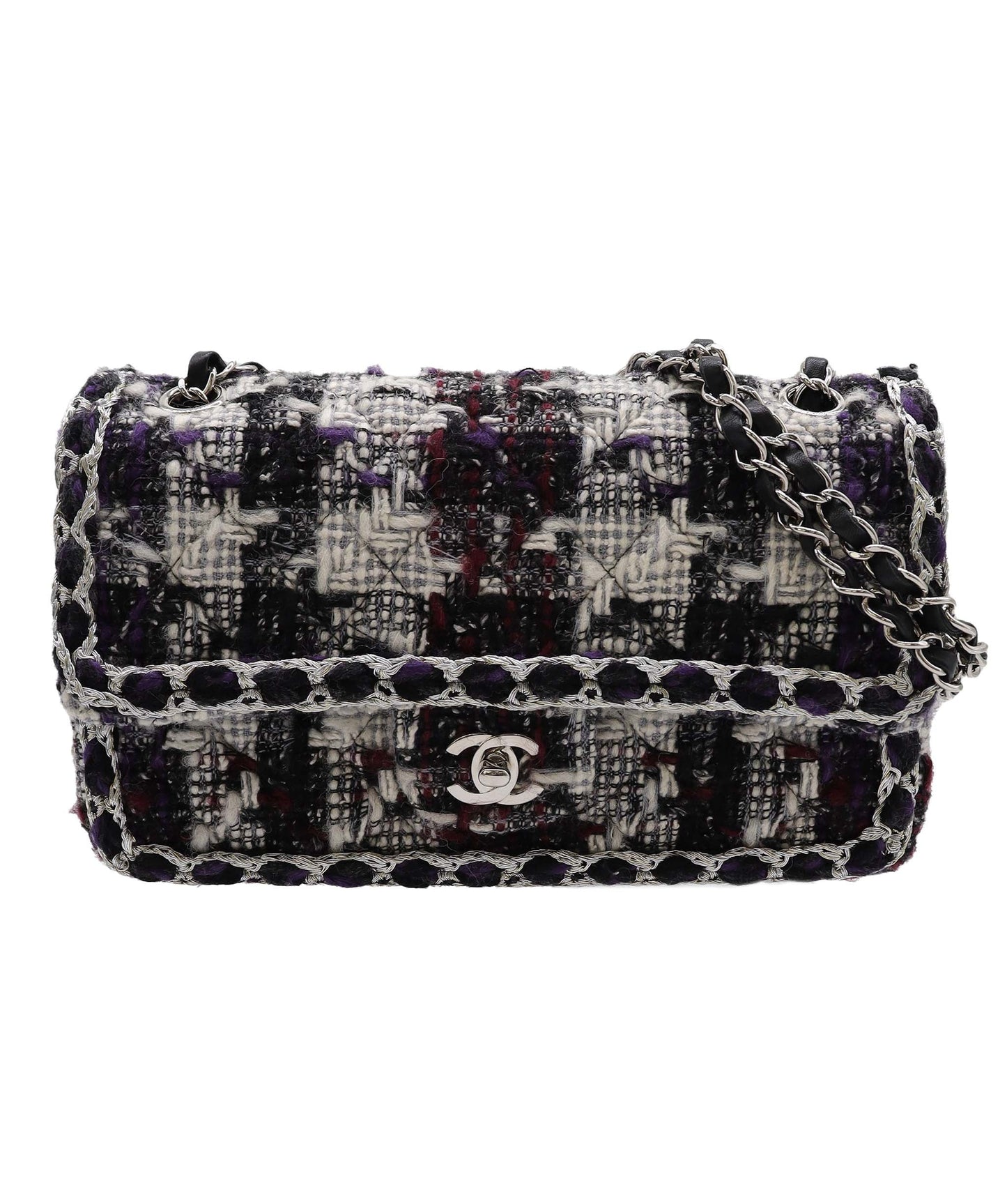 CHANEL CHAIN SHOULDER BAG TWEED LEATHER DXBS3477