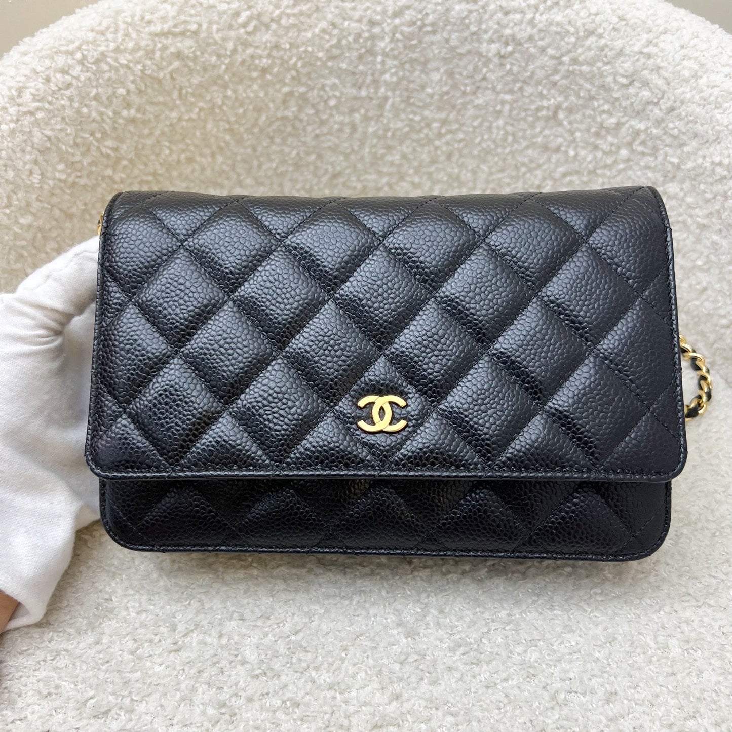 Chanel Classic Wallet on Chain WOC in Black Caviar and GHW Crossbody
