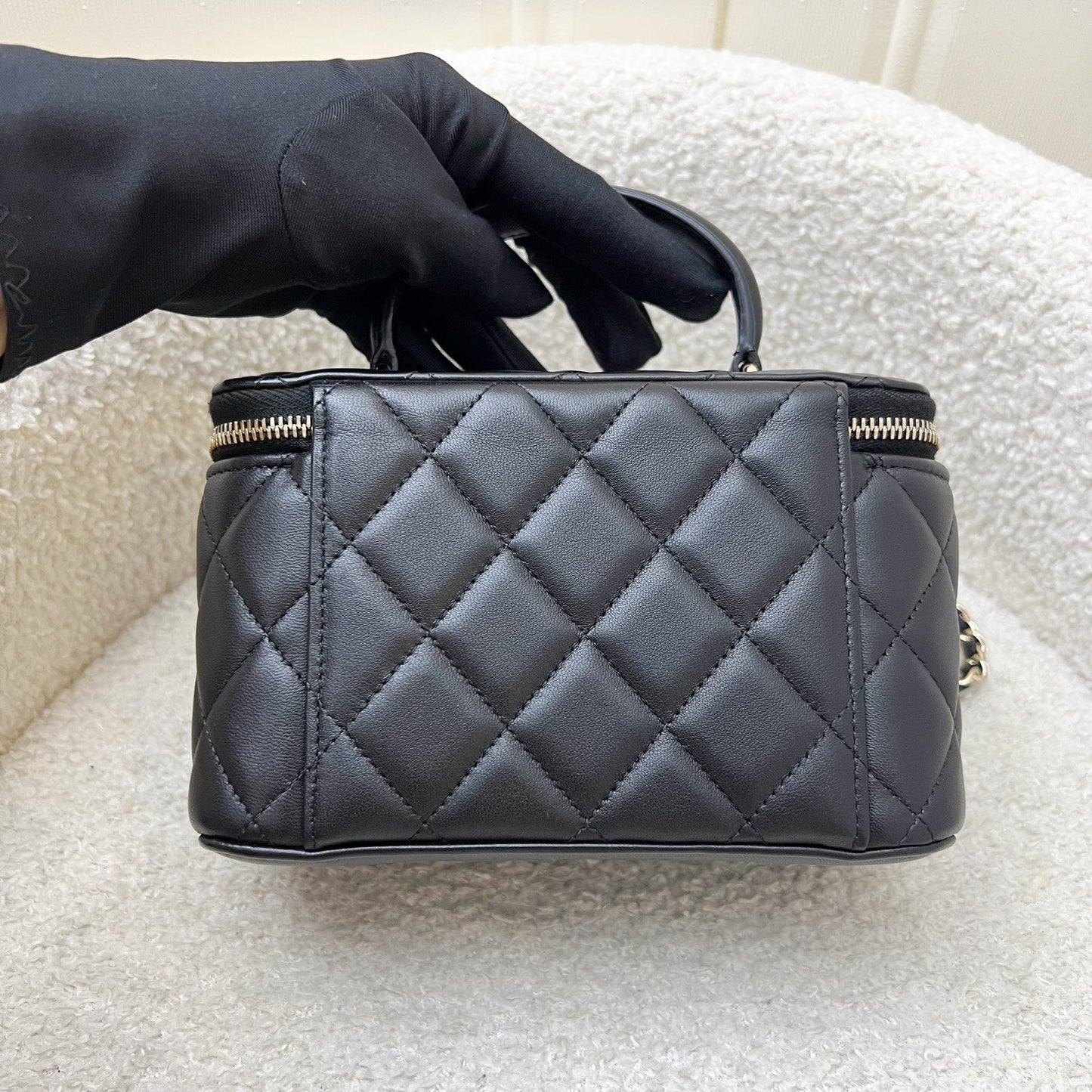 Chanel Top Handle Small Vanity in Black Lambskin and LGHW (Model: AP2199) Handbag