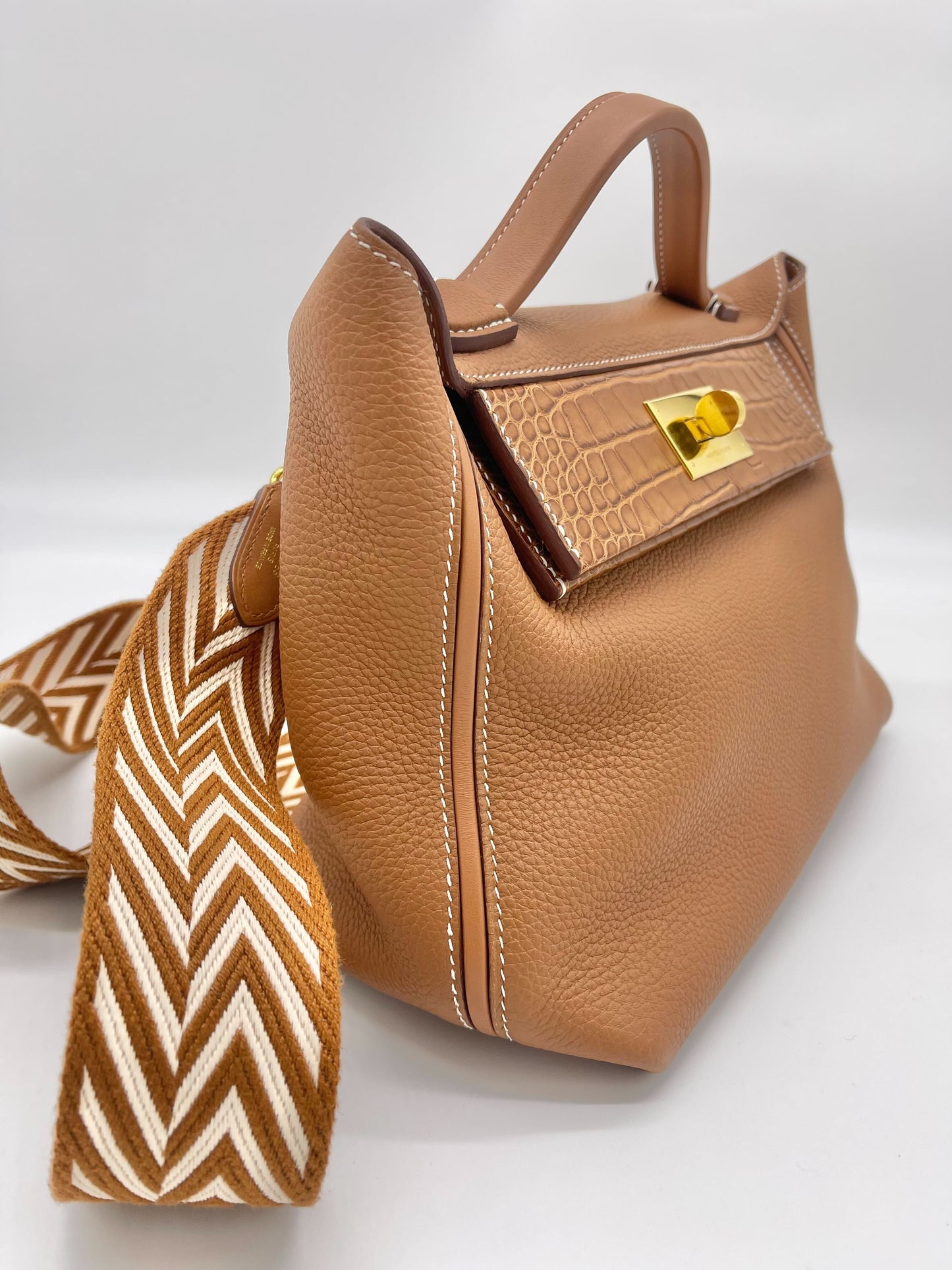 Luxury Hermes 24/24 29 Gold Veau Togo Touch Alligator Gold Hardware