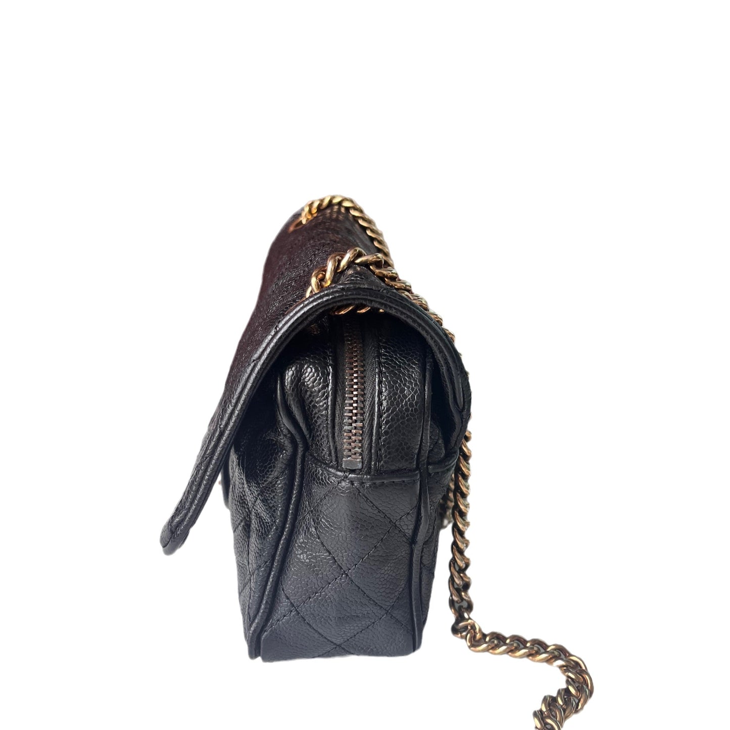 Chanel Shiva Flap Bag Distressed Black Caviar with Gold Chain