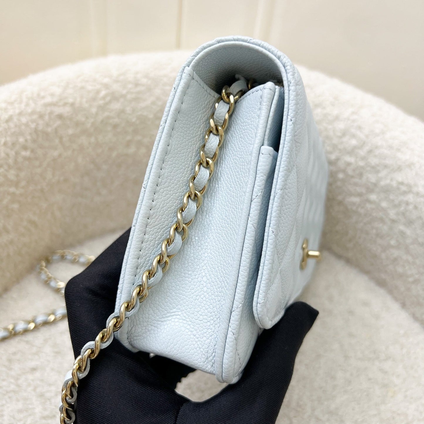 Chanel Classic Wallet on Chain WOC in 25S Baby Blue Caviar and LGHW Crossbody