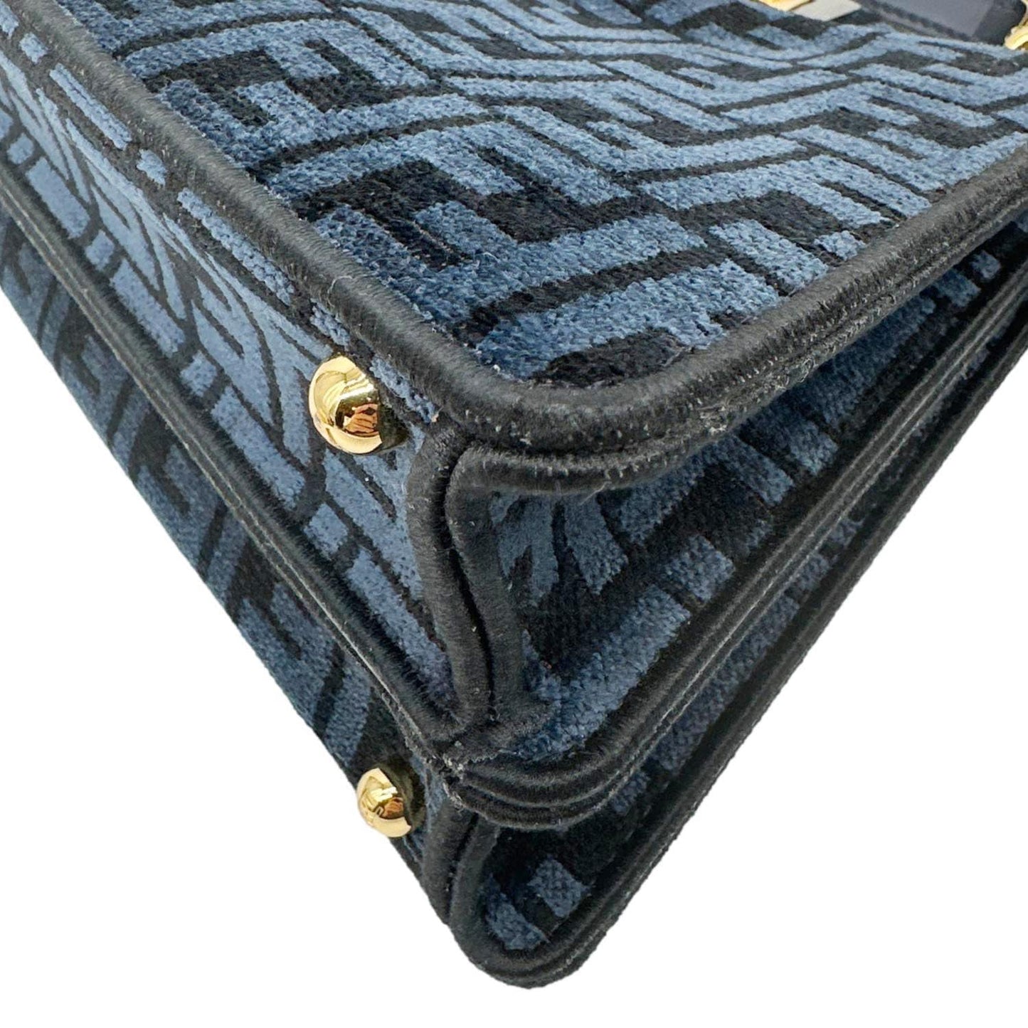 FENDI Peekaboo I SEE U Small Chenille FF Vitello Seta Satchel Bag Blue