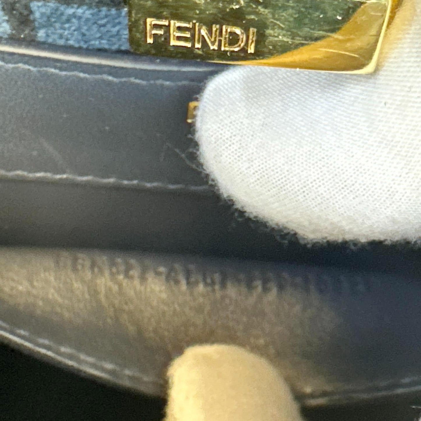 FENDI Peekaboo I SEE U Small Chenille FF Vitello Seta Satchel Bag Blue