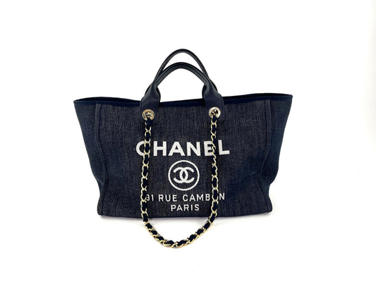 CHANEL Deauville Medium Navy Shopping Tote Bag
