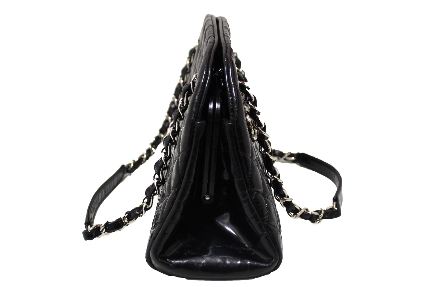 Chanel Black Patent Quilted Medium Just Mademoiselle Bowling Bag