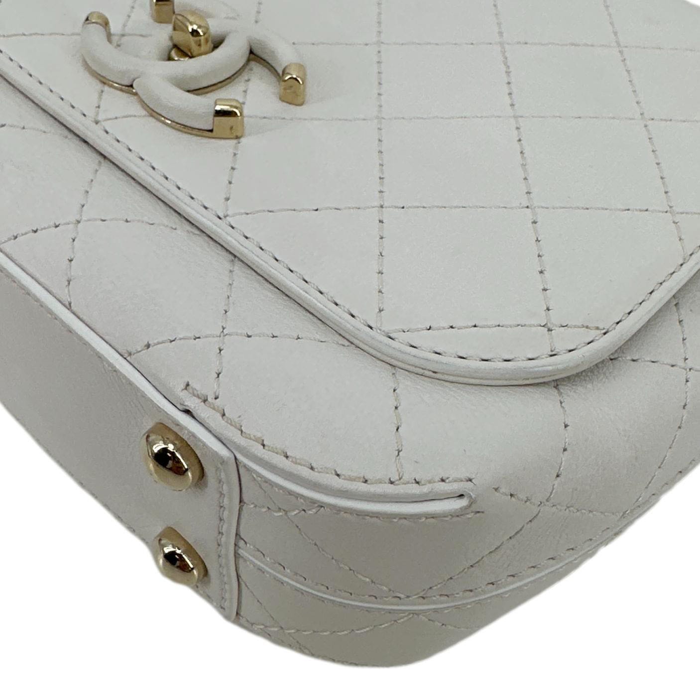 CHANEL Stitched Covered CC Flap Quilted Calfskin Leather Crossbody Bag White