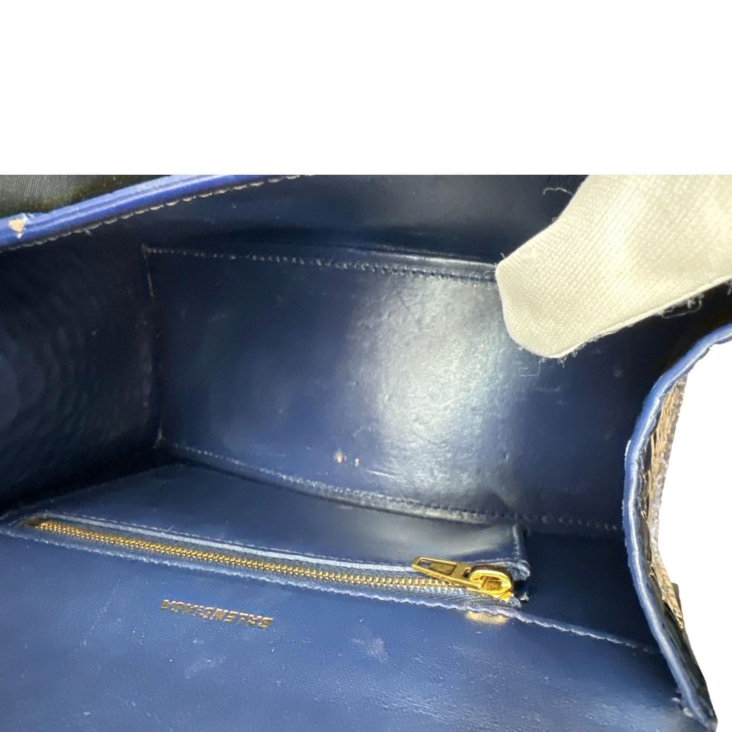 BALENCIAGA Hourglass Small Crocodile Embossed Top Handle Shoulder Bag Blue