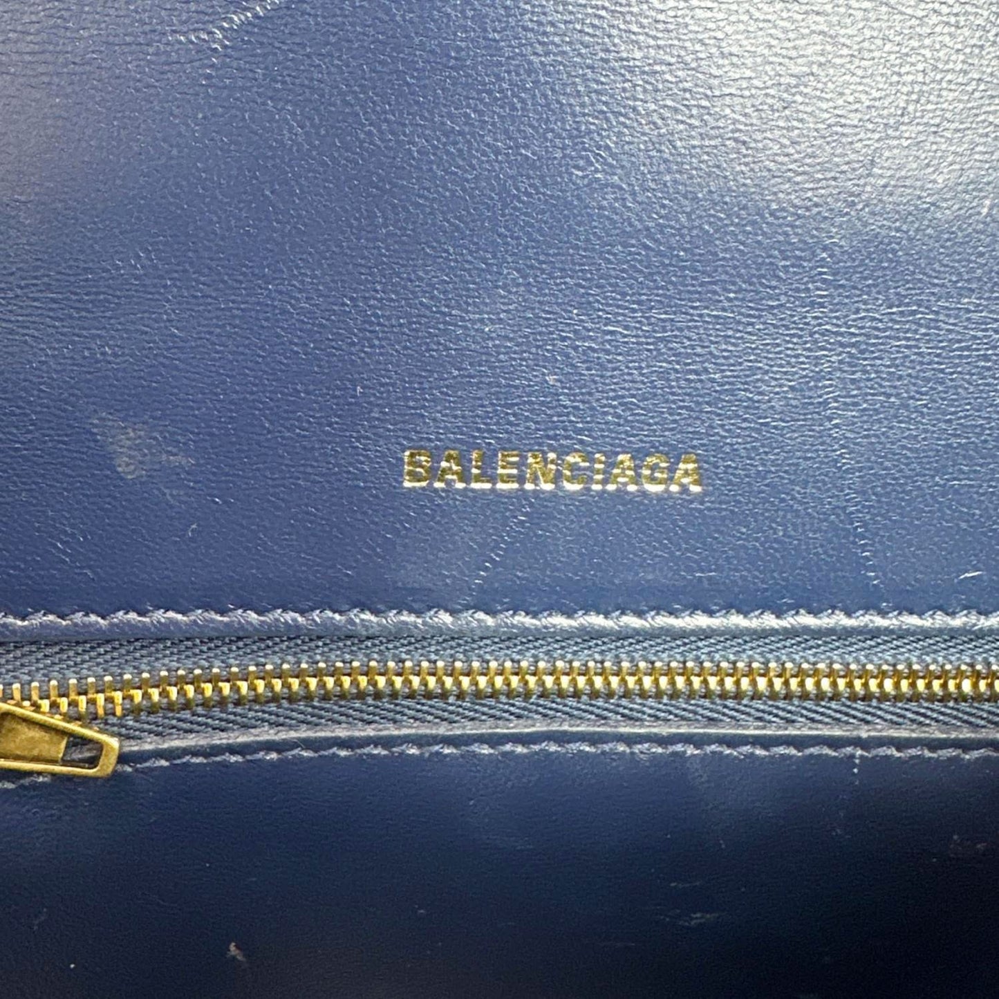 BALENCIAGA Hourglass Small Crocodile Embossed Top Handle Shoulder Bag Blue