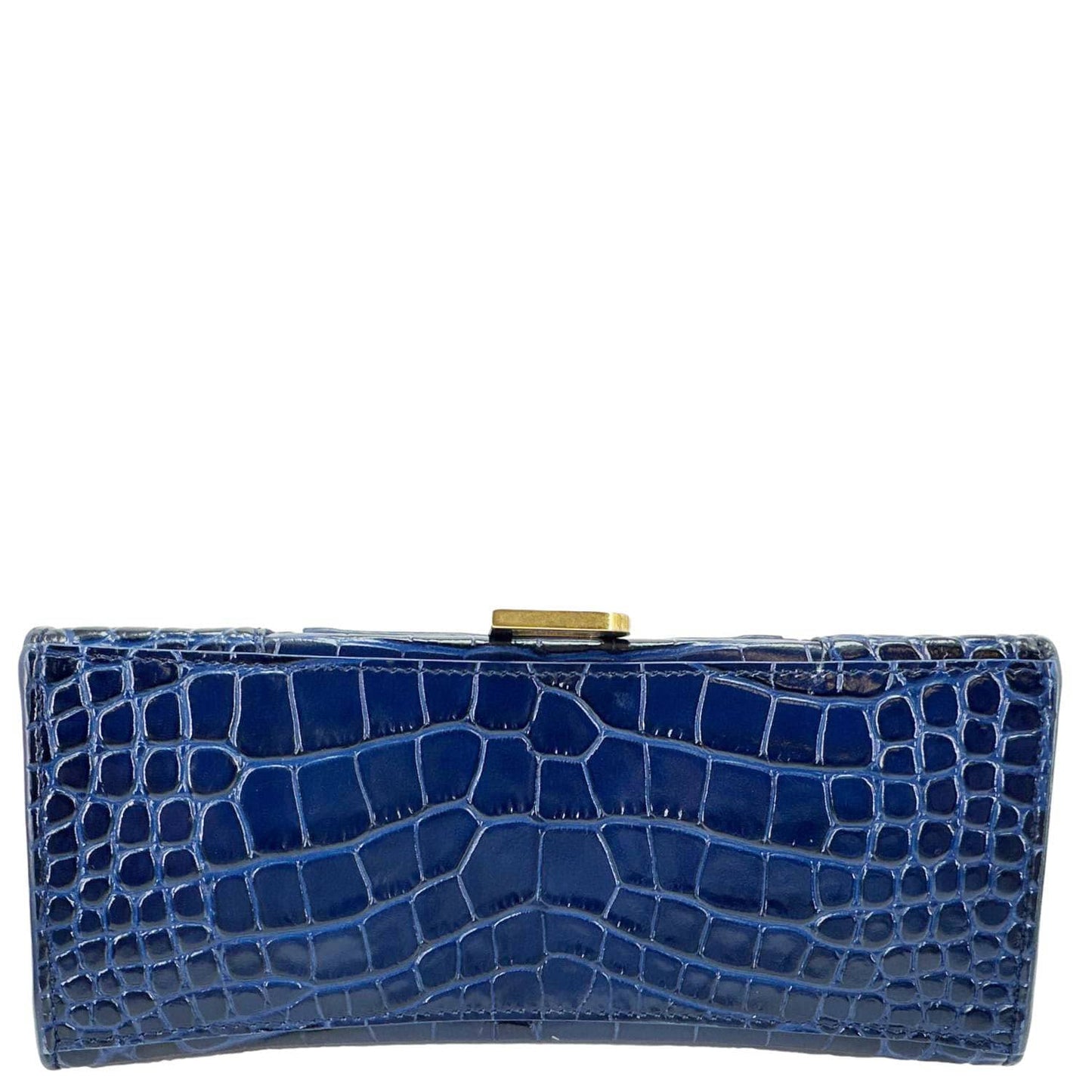 BALENCIAGA Hourglass Small Crocodile Embossed Top Handle Shoulder Bag Blue