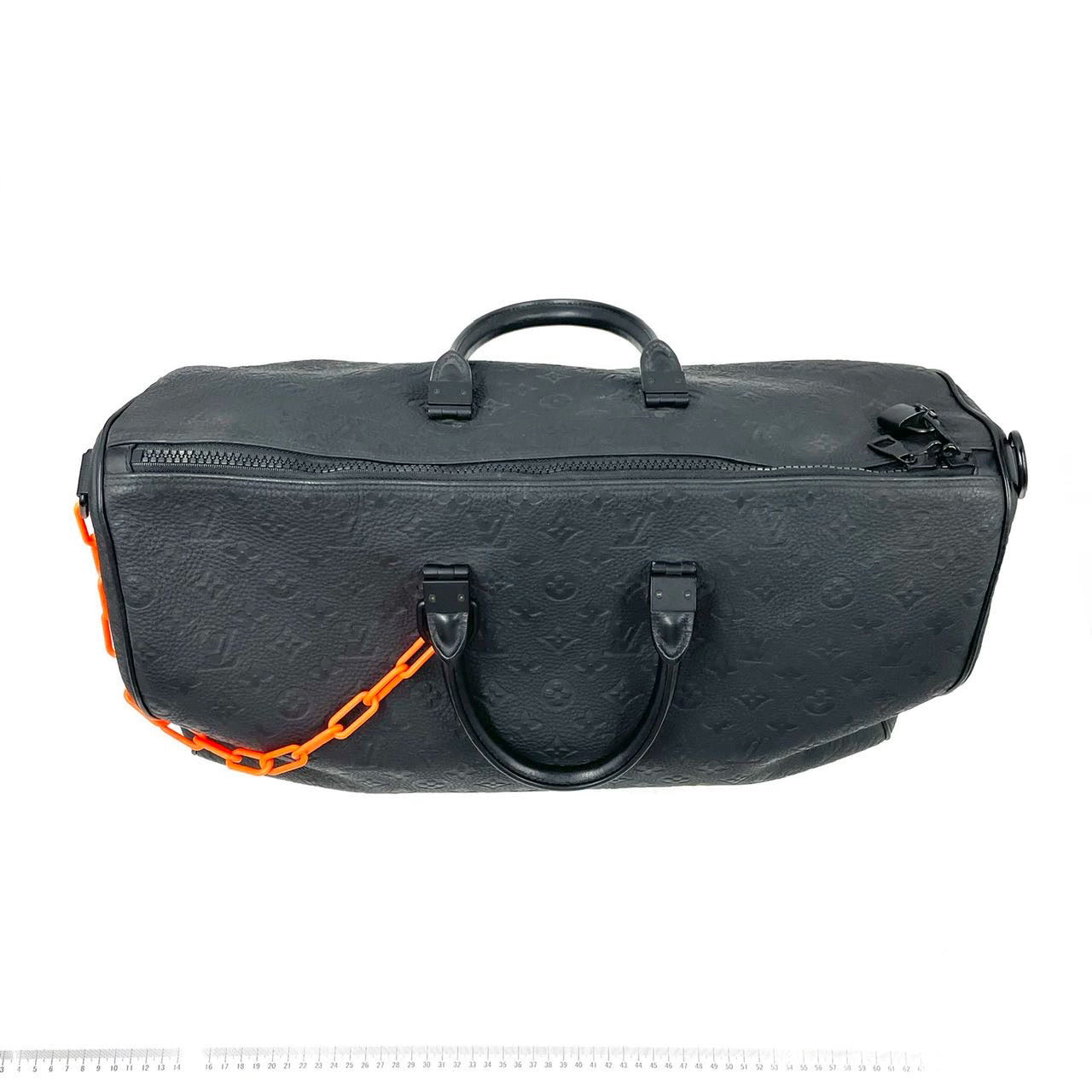 Louis Vuitton Keepall Monogram Bandouliere 50 Absolute Black with Orange Chain Virgil Abloh Design