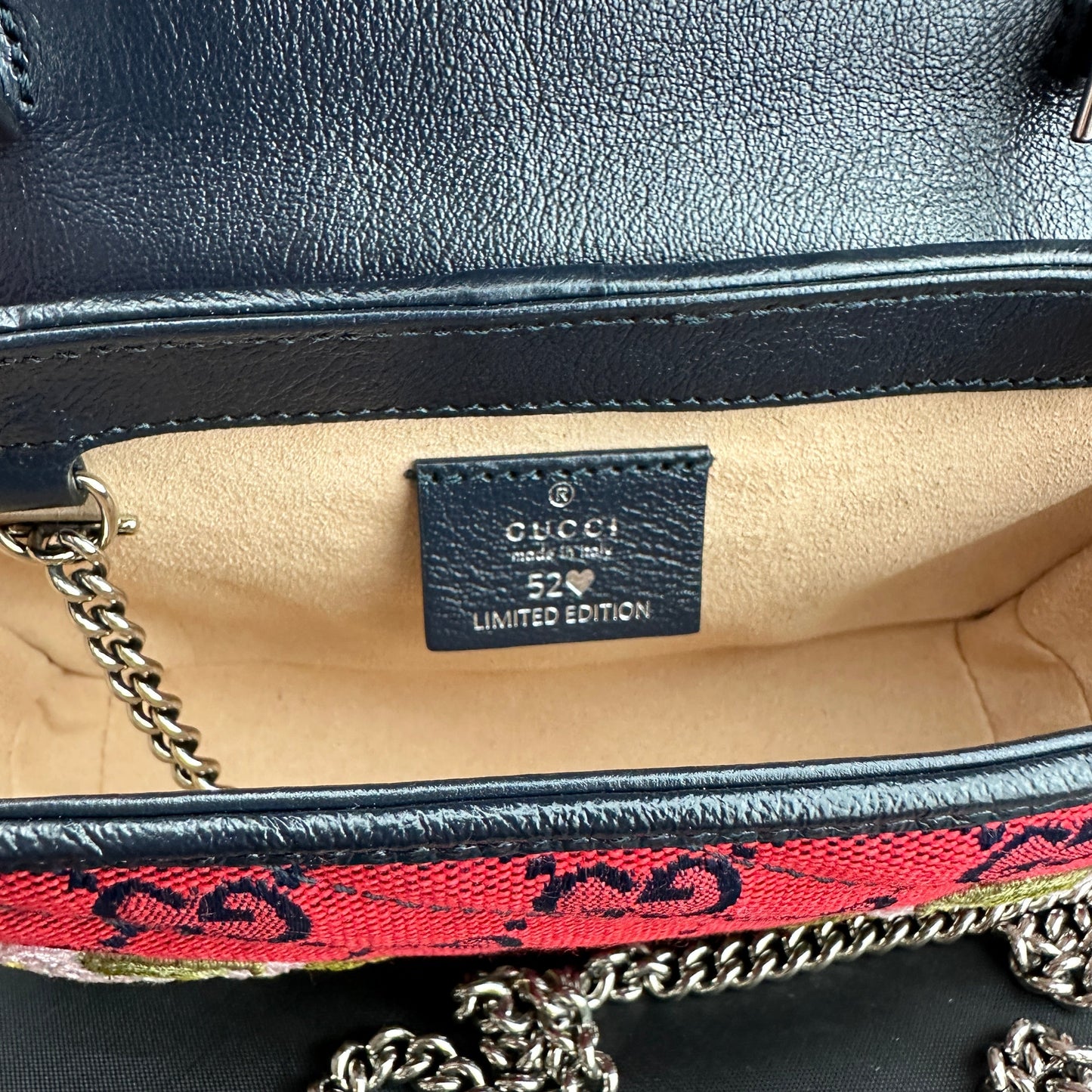 Gucci Monogram Multicolor Super Mini GG Marmont in Red with Floral Embroidery