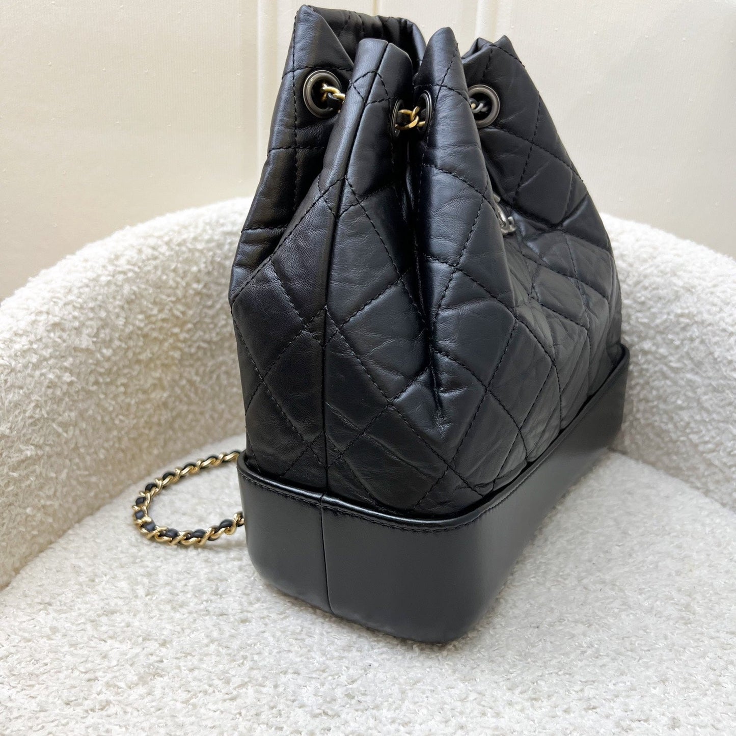 Chanel Small Gabrielle Backpack in Black Distressed Calfskin and 3-Tone HW