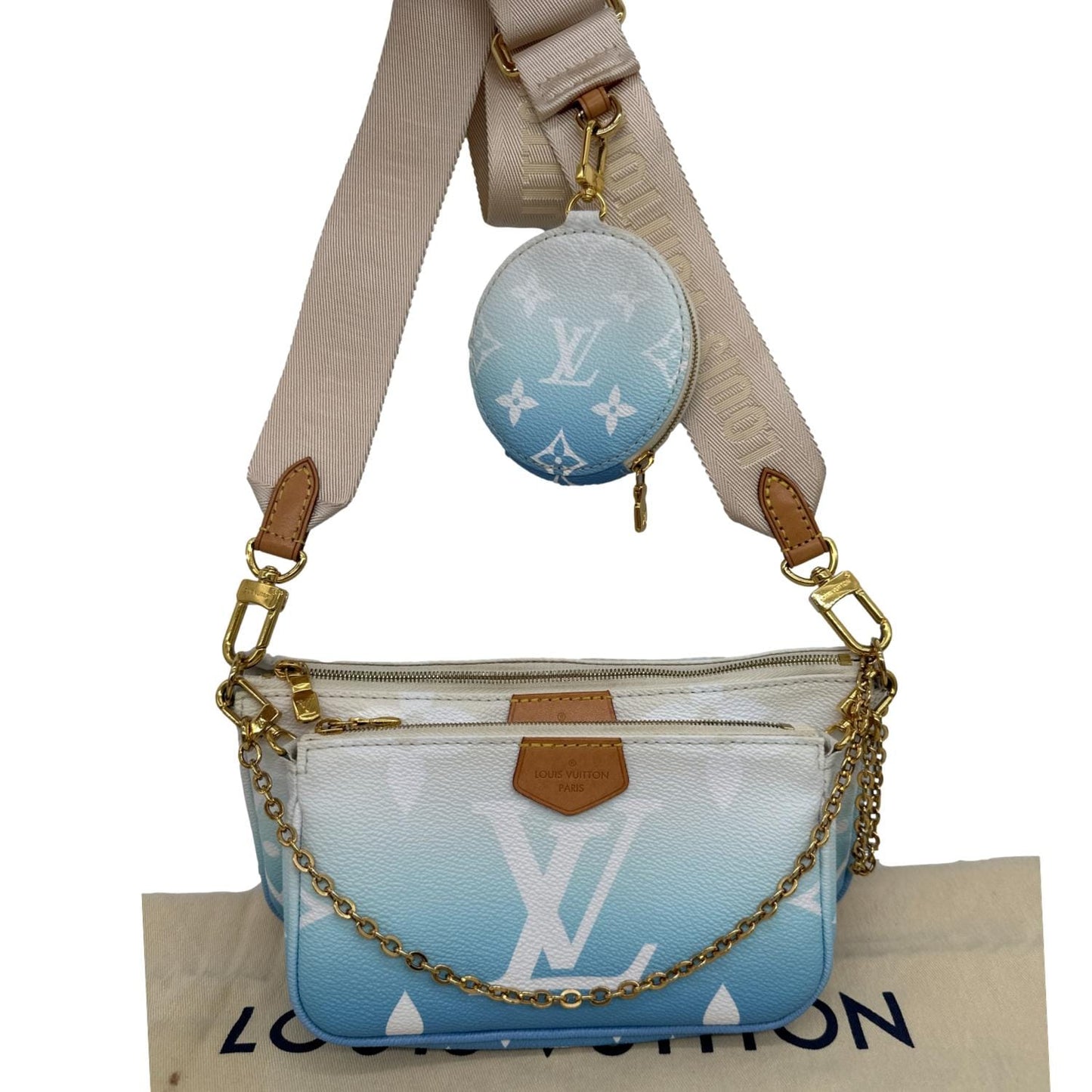 LOUIS VUITTON Multi Pochette Accessories By the Pool Monogram Giant Canvas Chain Clutch Bag Blue