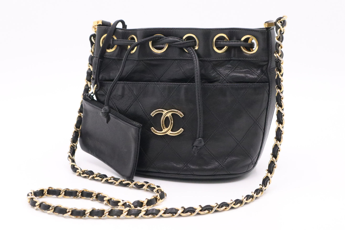 Chanel Mini Bucket Bag in Black Leather