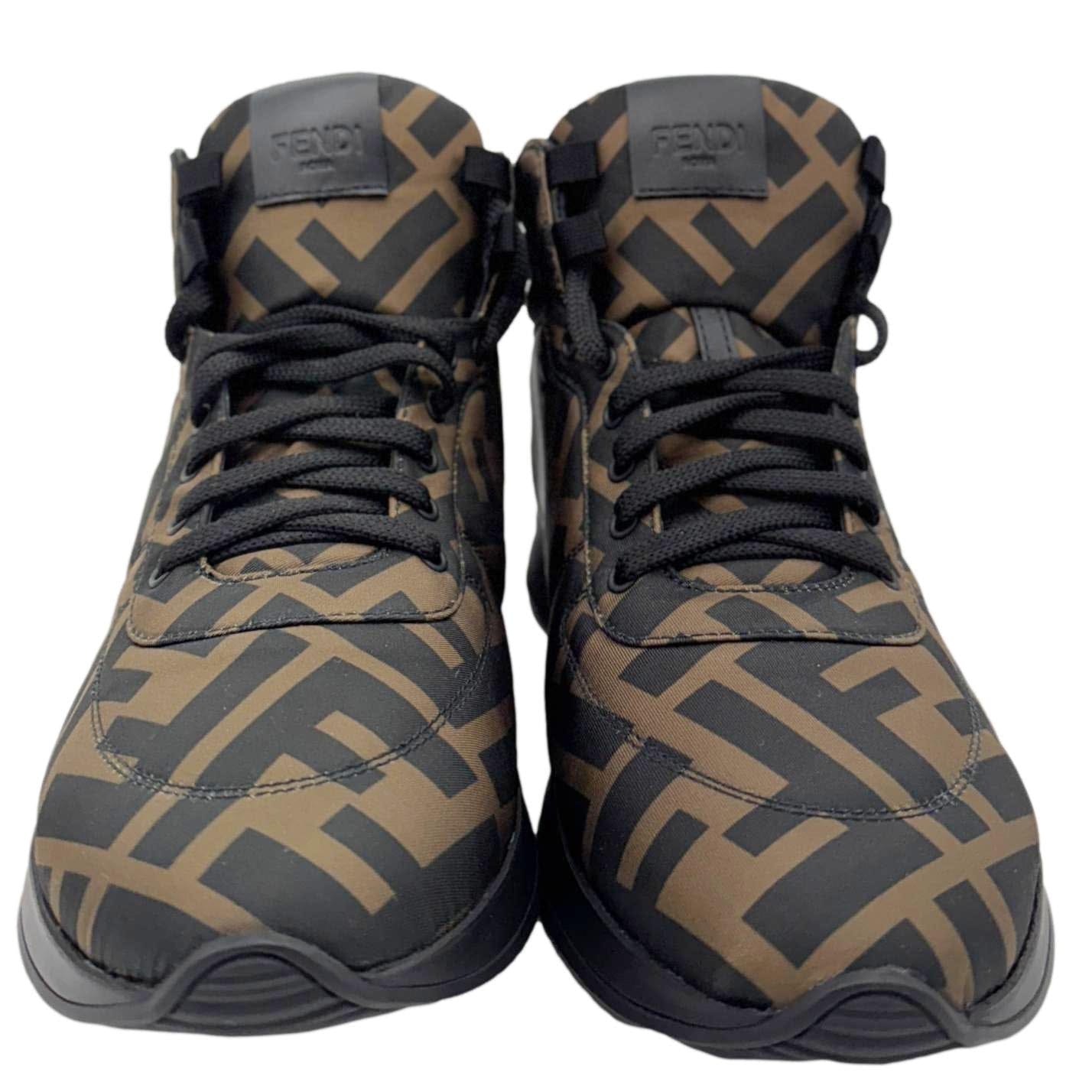 FENDI High Top FF Quilted Zucca Nylon Sneakers Size 38 Brown