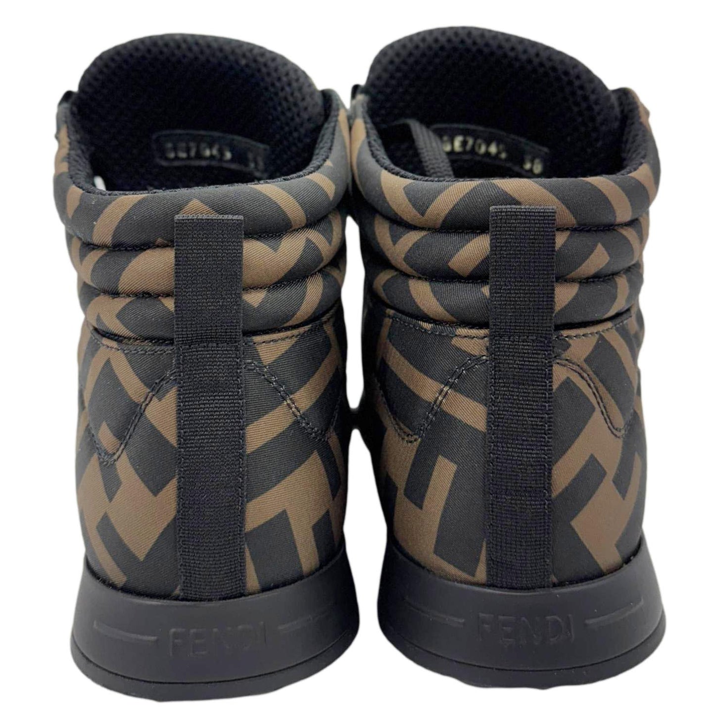 FENDI High Top FF Quilted Zucca Nylon Sneakers Size 38 Brown