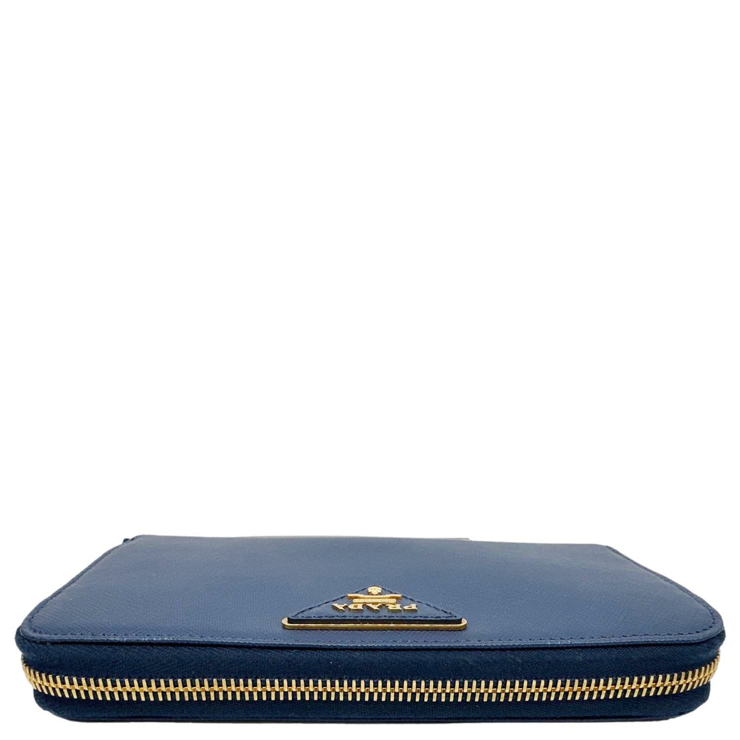 PRADA Zip Around Saffiano Leather Wallet Blue