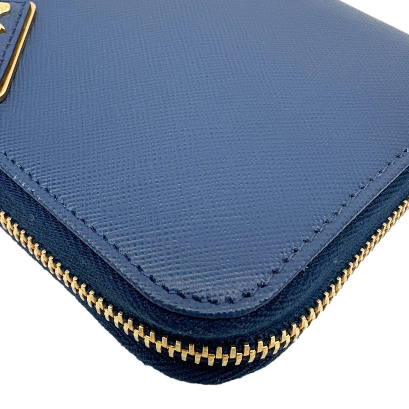 PRADA Zip Around Saffiano Leather Wallet Blue