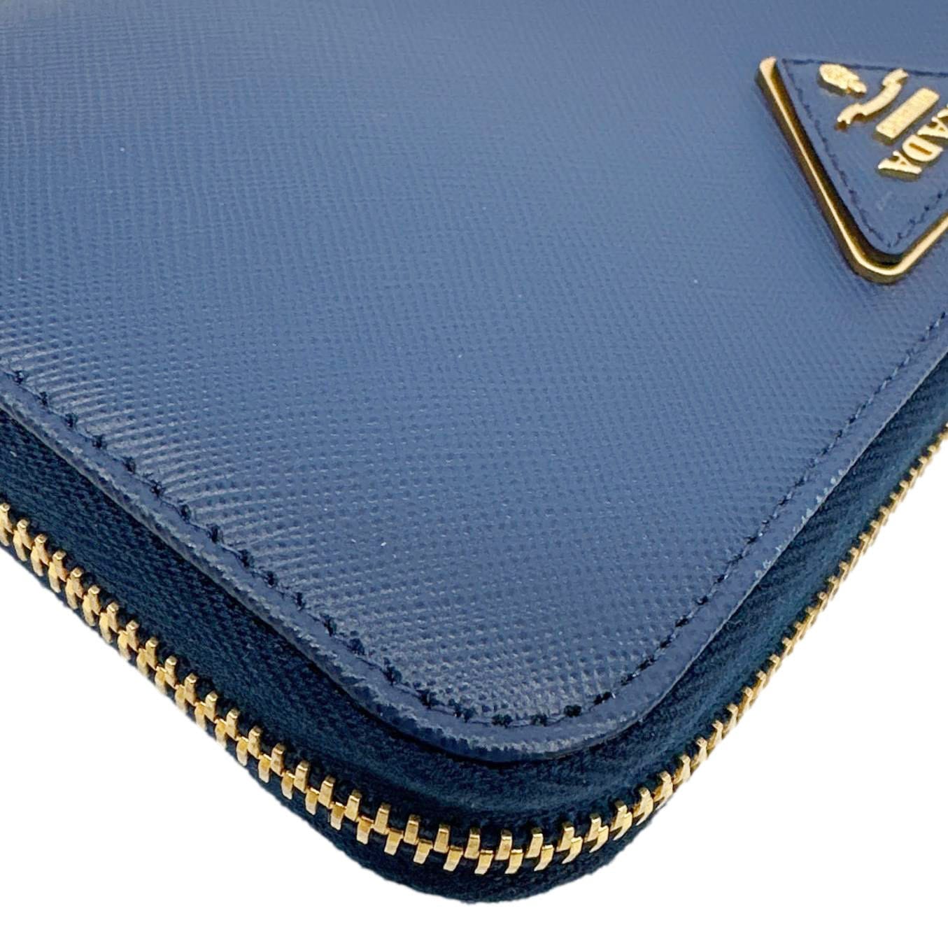 PRADA Zip Around Saffiano Leather Wallet Blue