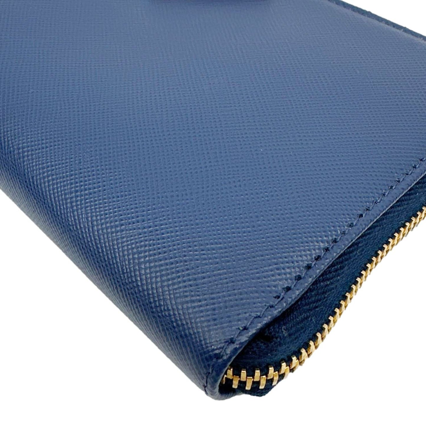 PRADA Zip Around Saffiano Leather Wallet Blue