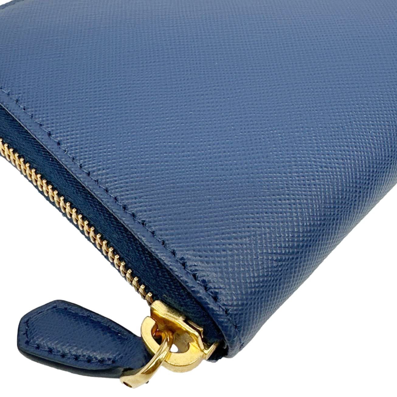 PRADA Zip Around Saffiano Leather Wallet Blue