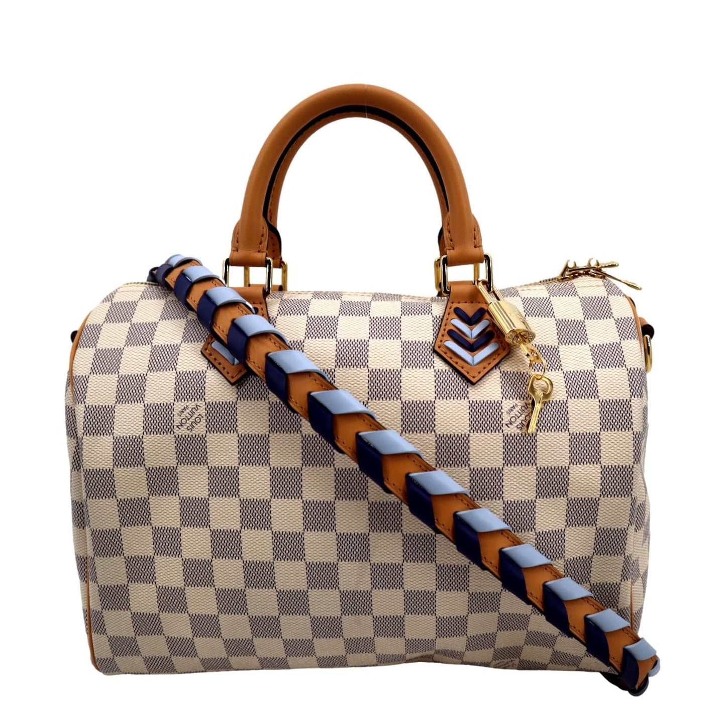 LOUIS VUITTON Braided  30 Damier Azur Satchel Bag White