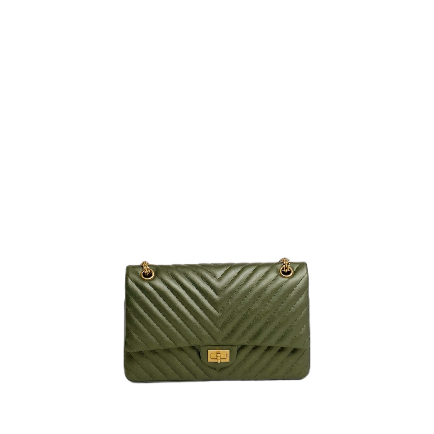 Chanel Chevron Medium Classic Double Flap Bag In Dark Green