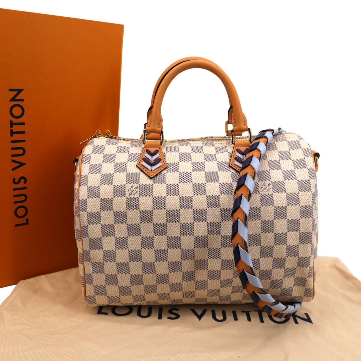 LOUIS VUITTON Braided  30 Damier Azur Satchel Bag White