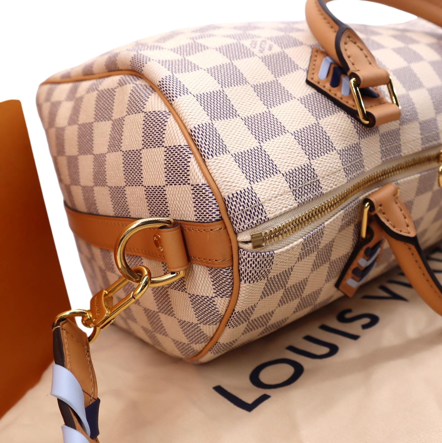 LOUIS VUITTON Braided  30 Damier Azur Satchel Bag White