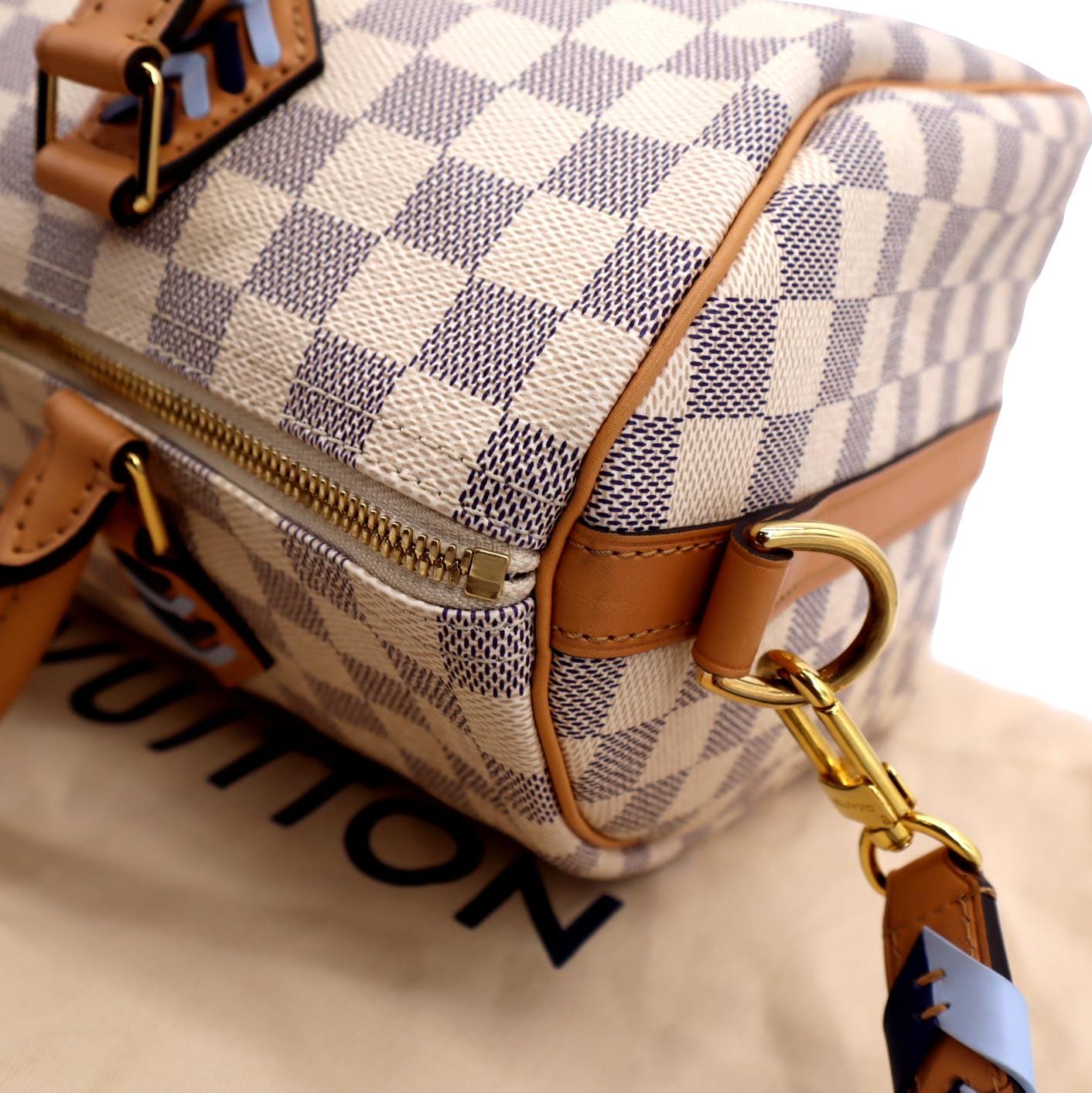 LOUIS VUITTON Braided  30 Damier Azur Satchel Bag White