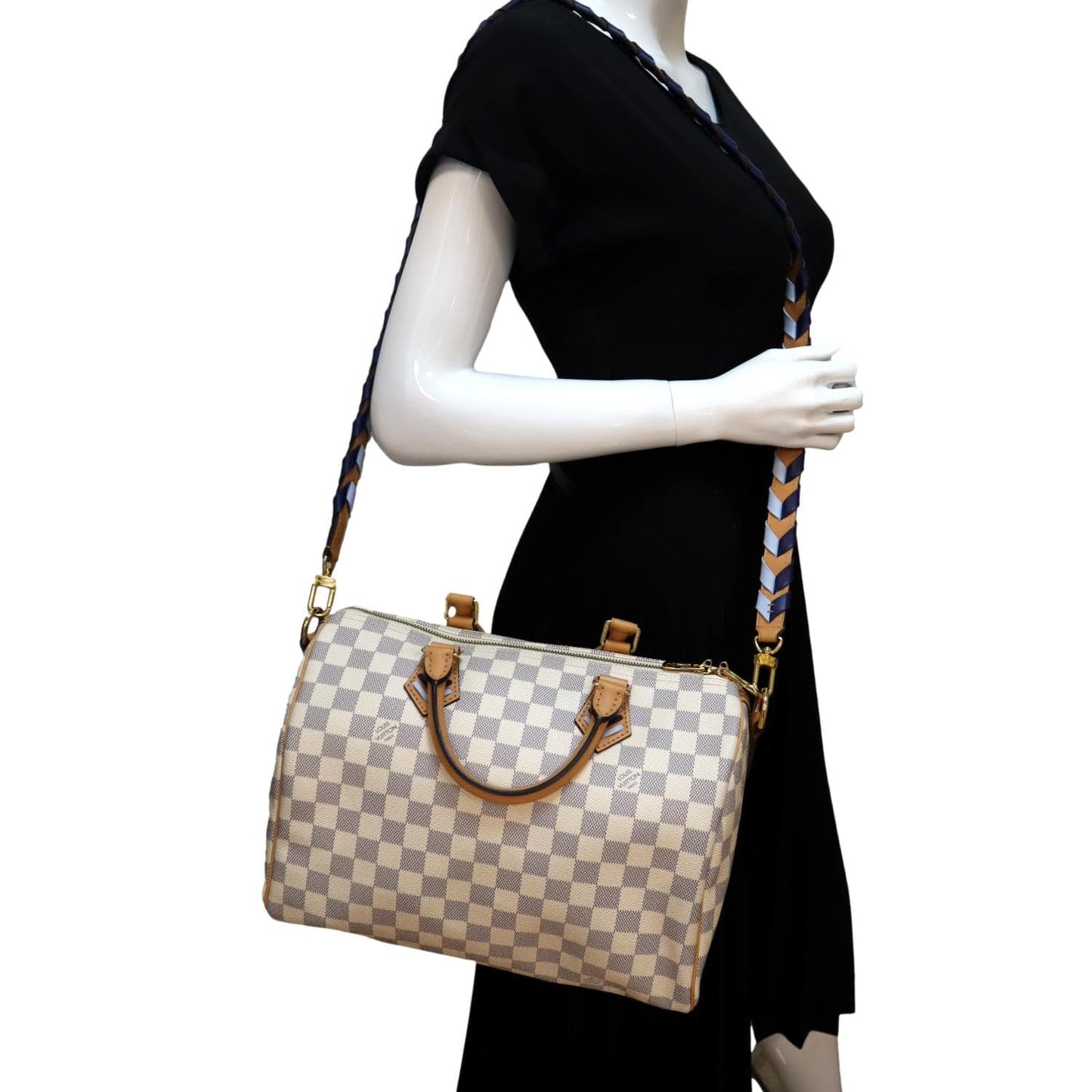 LOUIS VUITTON Braided  30 Damier Azur Satchel Bag White