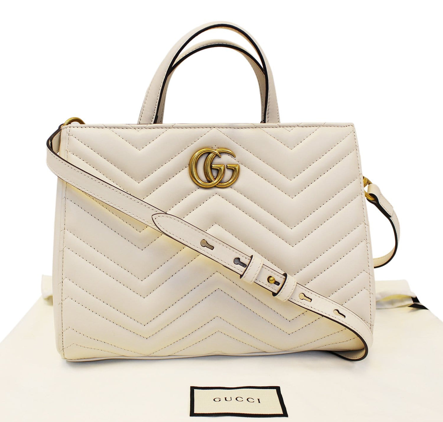 GUCCI GG Marmont small Matelass? Top Handle White Tote Bag 448054