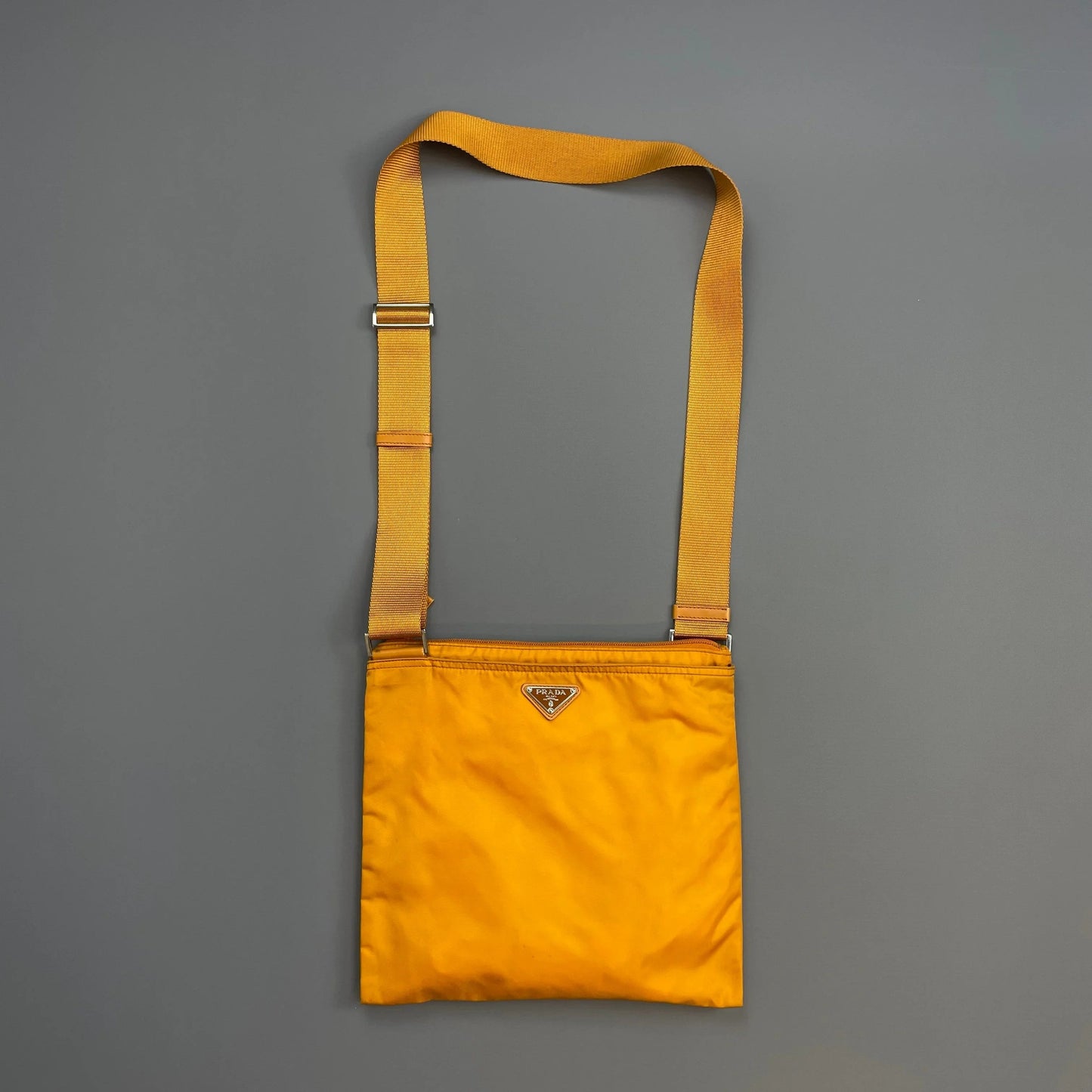 Prada Golden Orange Nylon Plaque Crossbody Shoulder Bag