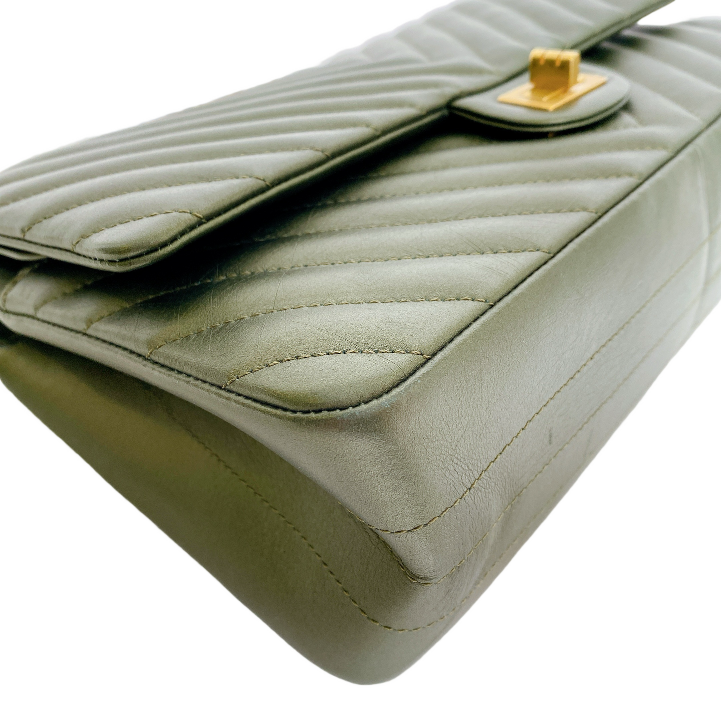 Chanel Chevron Medium Classic Double Flap Bag In Dark Green