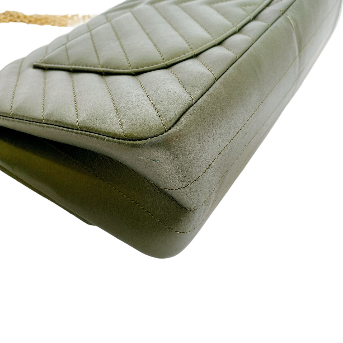 Chanel Chevron Medium Classic Double Flap Bag In Dark Green