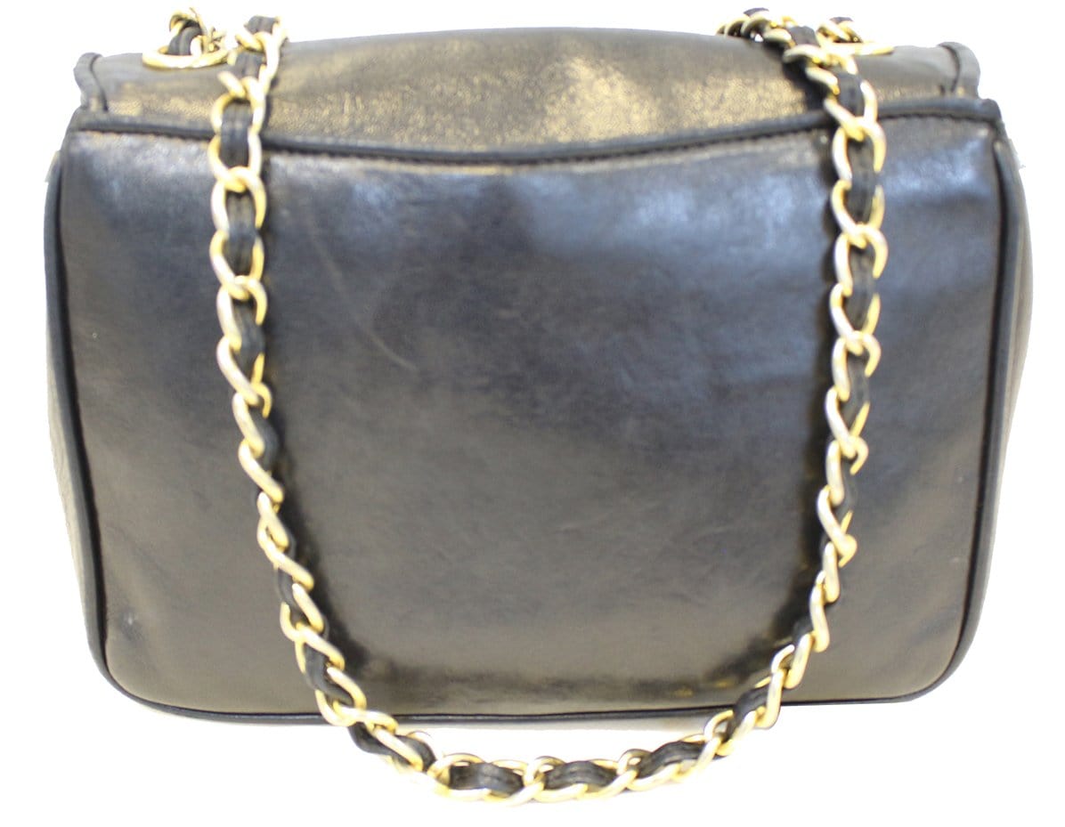 CHANEL Lamb Skin Black CC Logo Chain Shoulder Crossbody Bag