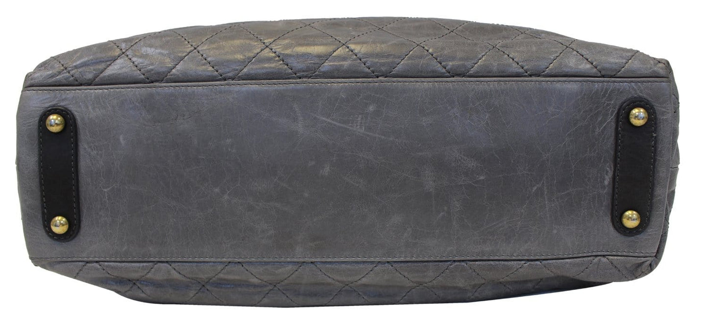 CHANEL Grey Quilted Calfskin Leather Stingray Bindi CC Shopper Tote Bag