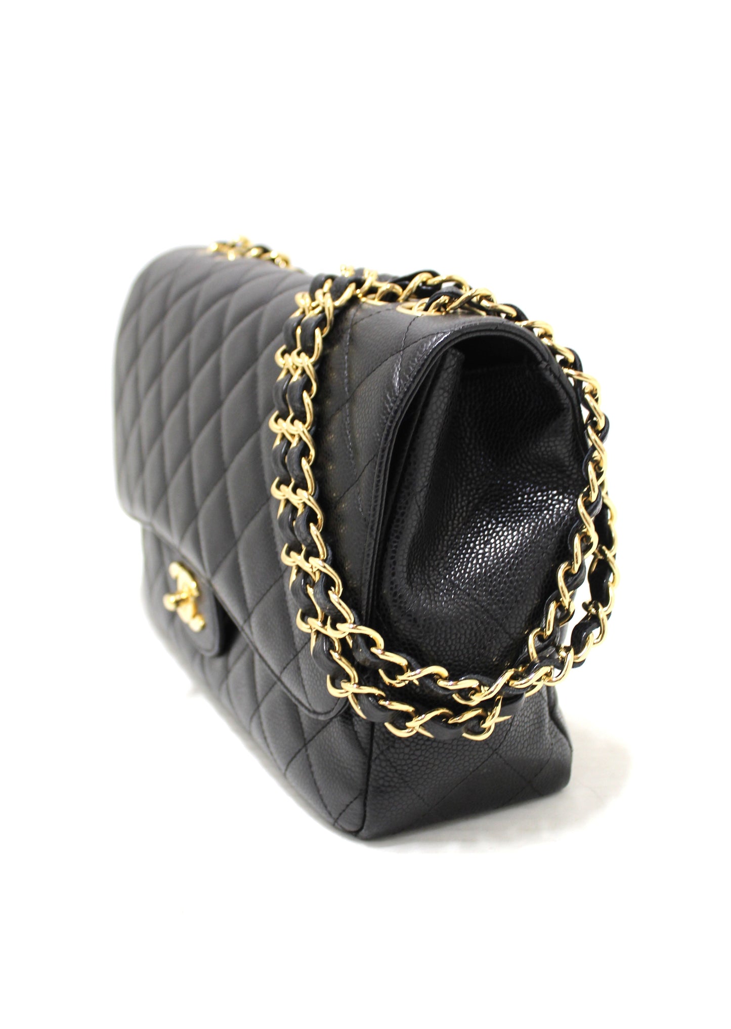 Chanel Black Quilted Caviar Leather Classic Jumbo Single Flap Bag