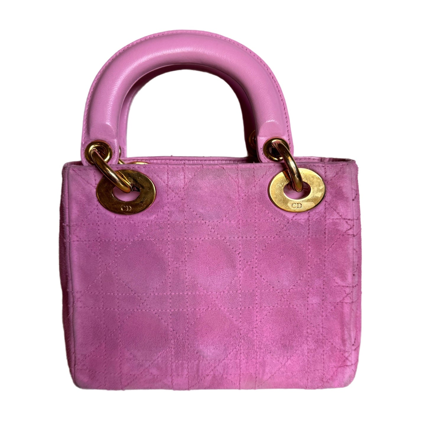 Lady Dior Vintage Mini Pink Suede with Yellow Gold-tone Hardware